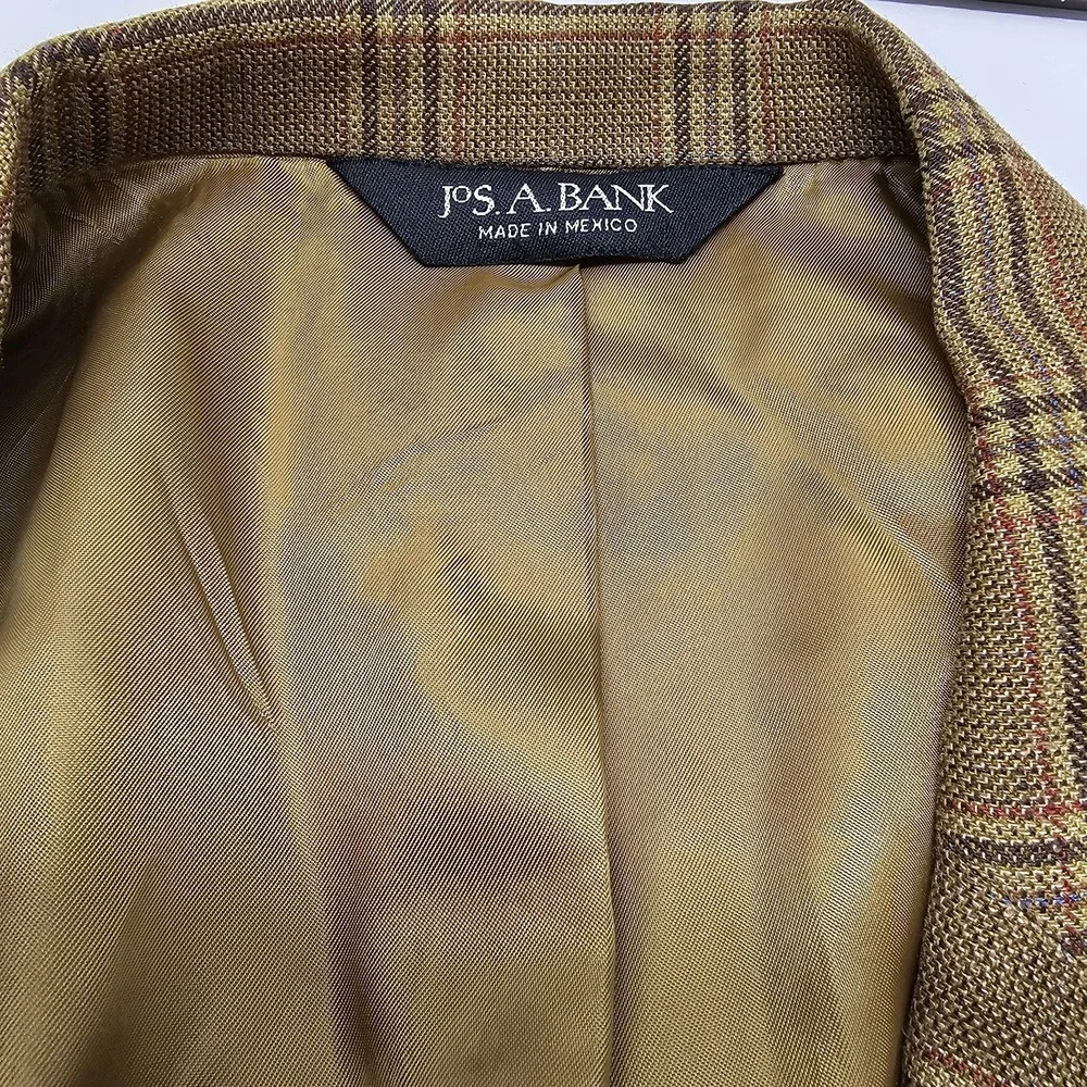 Vtg Jos A Bank Sport‎ Coat Blazer Mens 44R Silk Wool Jacket Windowpane Plaid